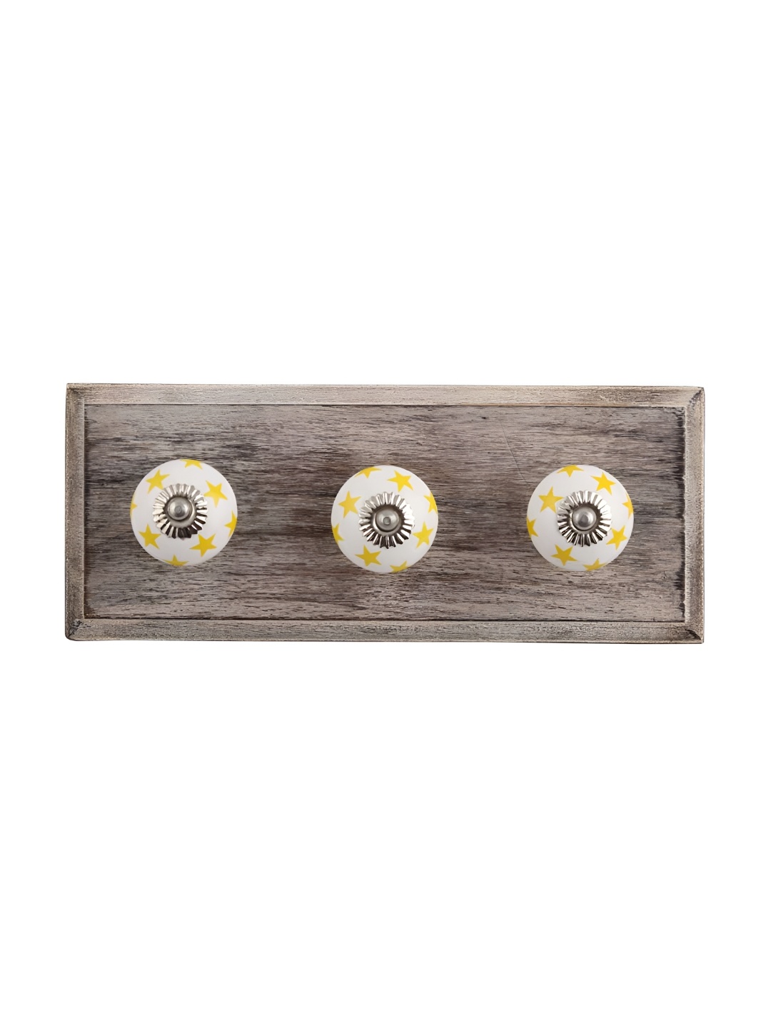 

Indianshelf Yellow, White & Brown Printed Wood 3-Hooks Wall Key Holder