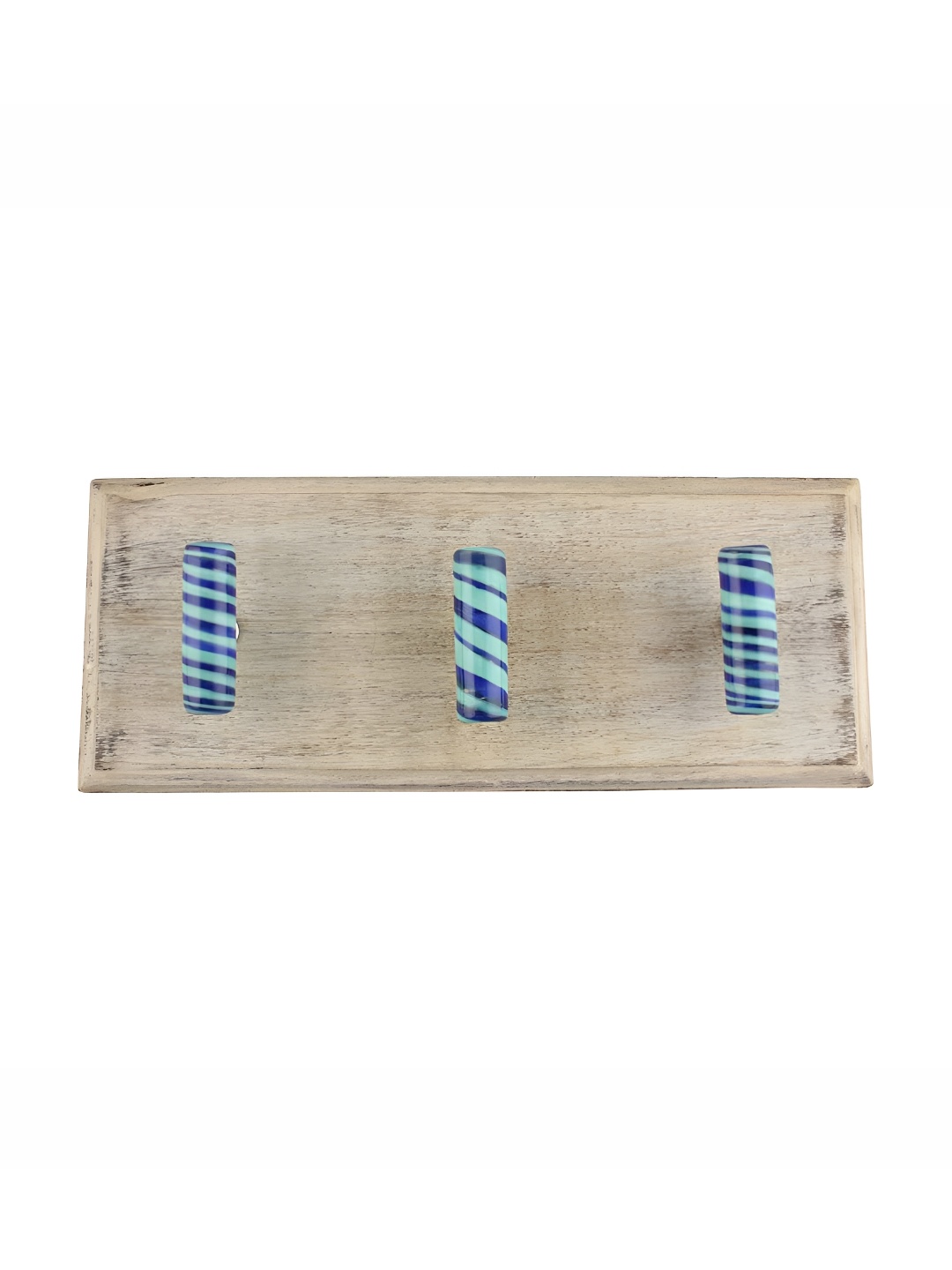 

Indianshelf Blue & Brown Striped Wood Wall Hooks Key Holder