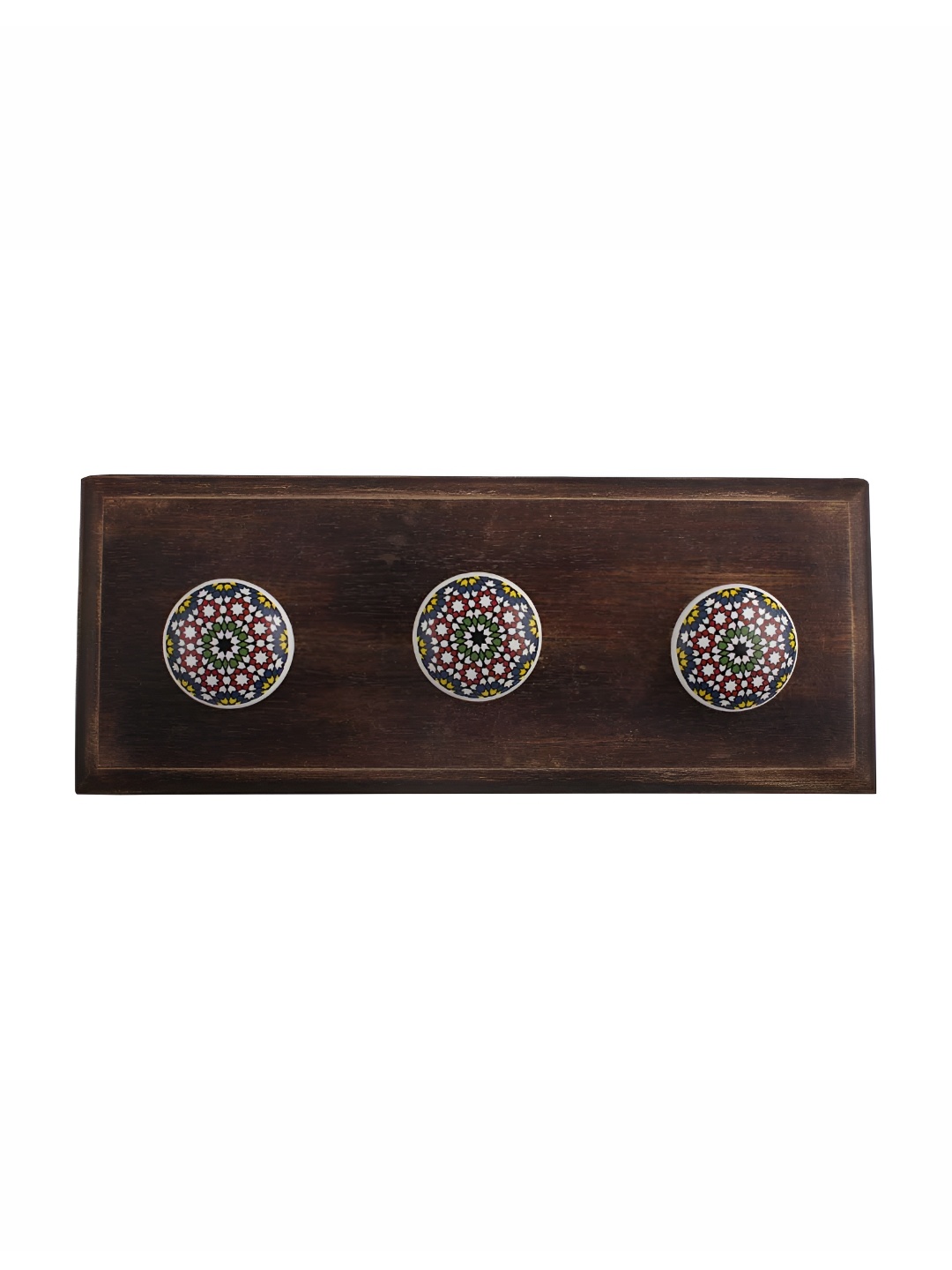 

Indianshelf Brown & White Floral Print Wood 3-Hooks Wall Key Holder