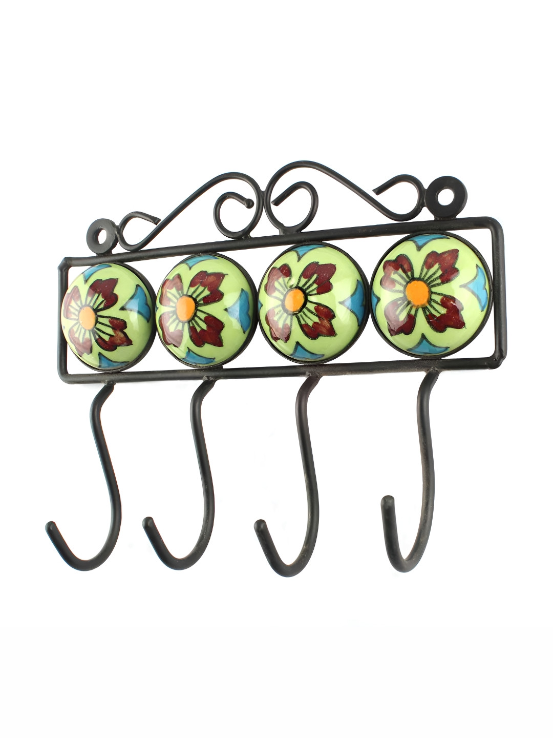 

Indianshelf Green & Maroon Floral Tile Ceramic Wall Hooks key Holder