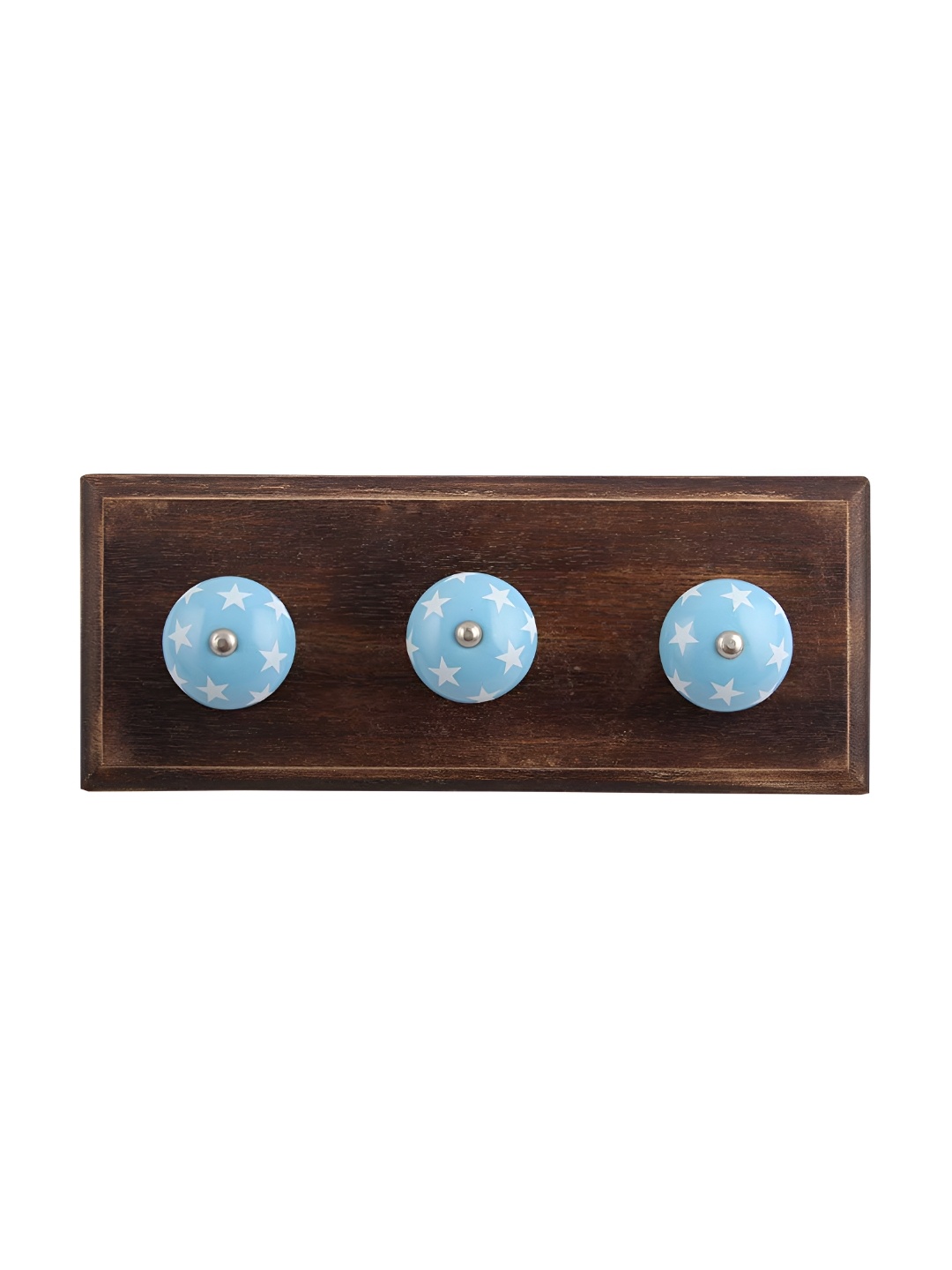 

Indianshelf Brown & Blue Star Print Wood 3-Hooks Wall Key Holder