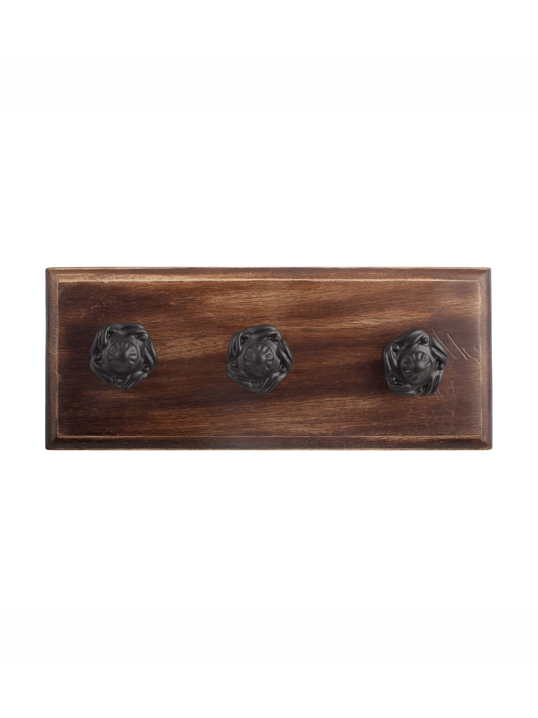 

Indianshelf Black Wooden Flower Wall Hooks Key Holder