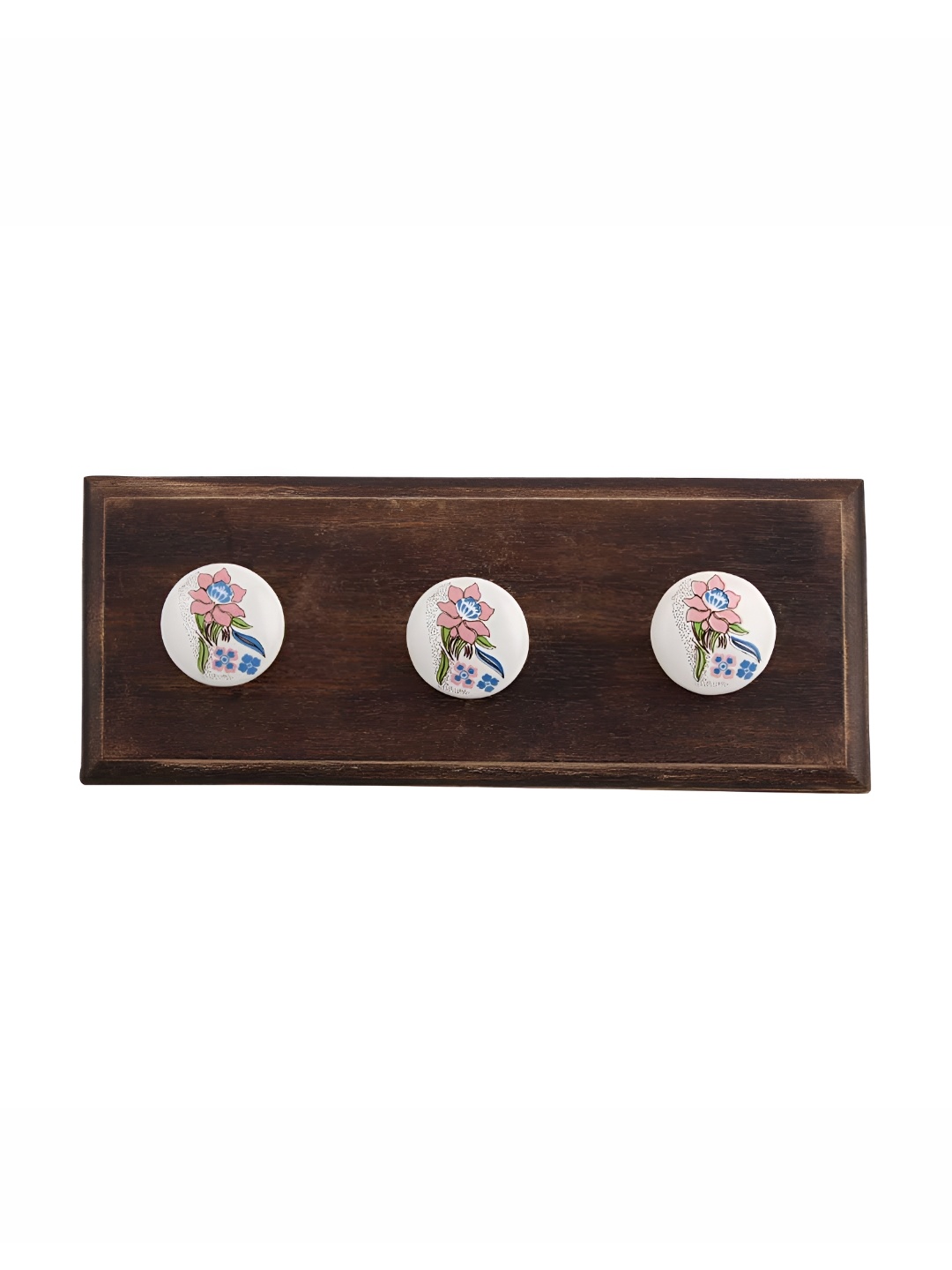 

Indianshelf Brown & Pink Floral Printed Wooden Wall Hooks Key Holder