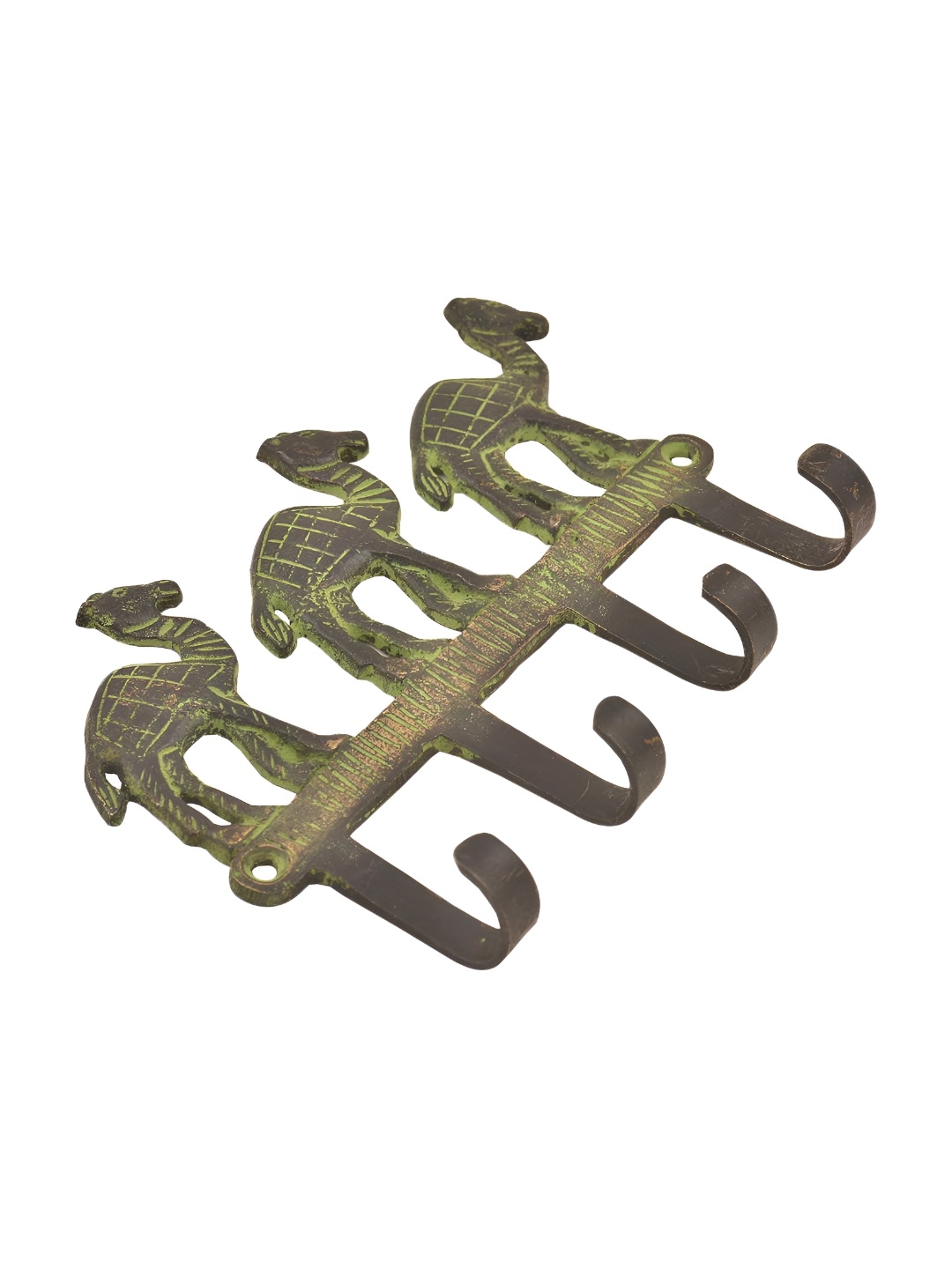 

Indianshelf Black & Lime Green Camel Patterned Brass Wall Hooks Key Holder