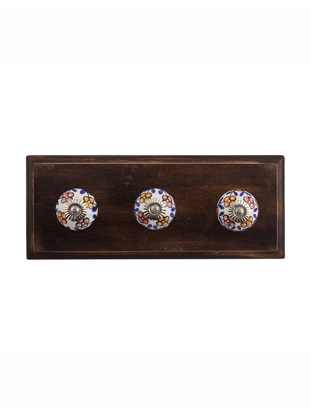 

Indianshelf Mustard & Brown Floral Print Wood Wall Hooks Key Holder
