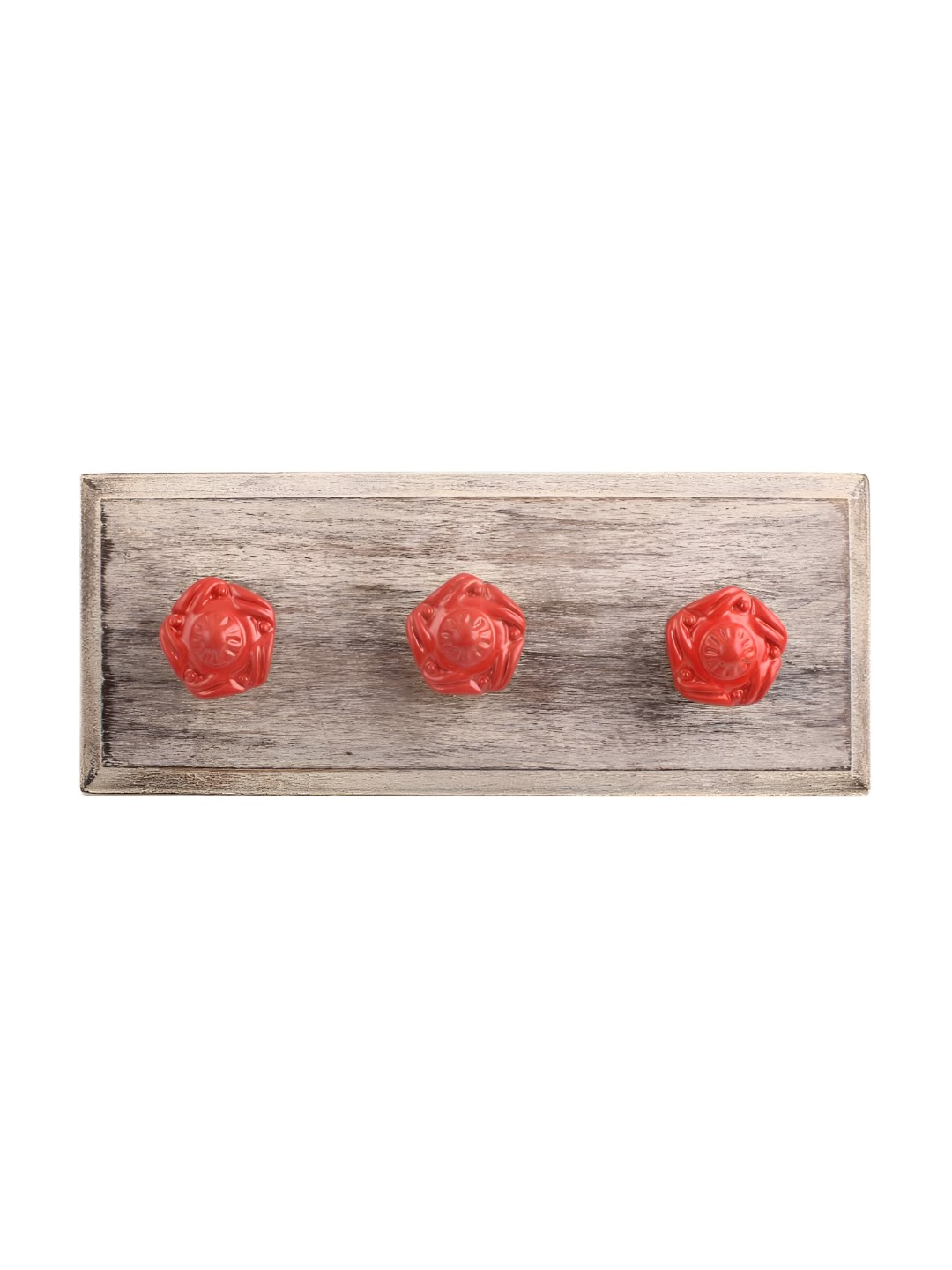 

Indianshelf Red & Brown Textured Flower Wooden Wall Hooks Key Holder