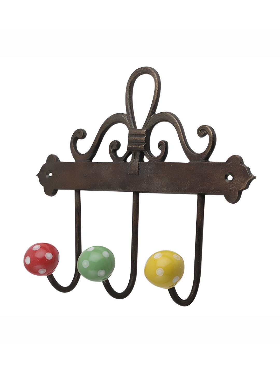 

Indianshelf Brown & Yellow Polka-Dot Printed Ceramic Wall Hooks Key Holder