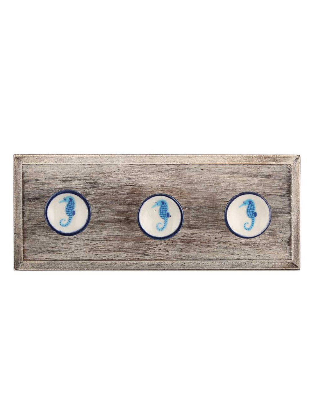 

Indianshelf White & Turquoise Blue Seahorse Printed Wooden Wall Hooks Key Holder