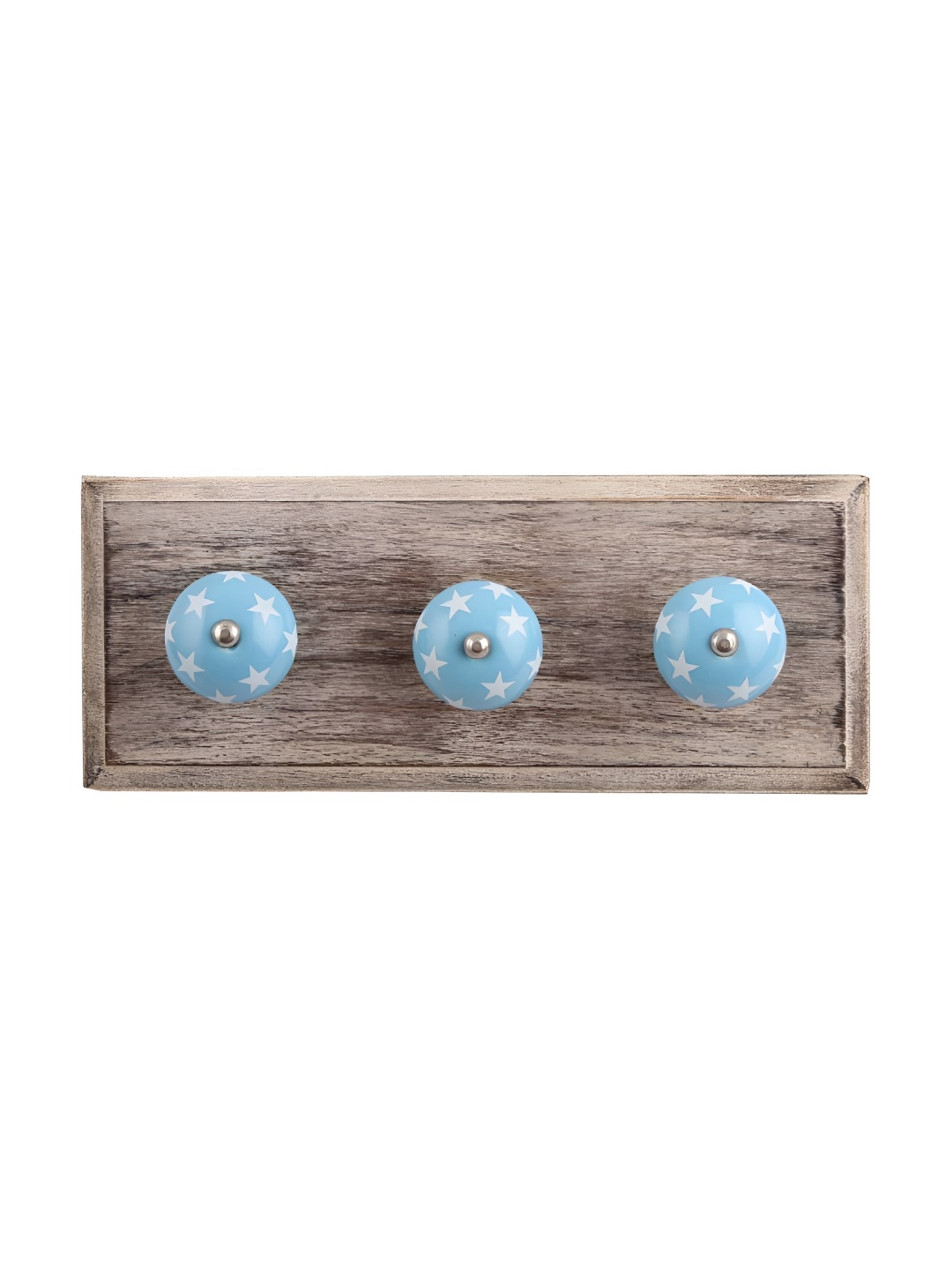 

Indianshelf Turquoise Blue & Brown Printed Wooden Wall Hooks Key Holder