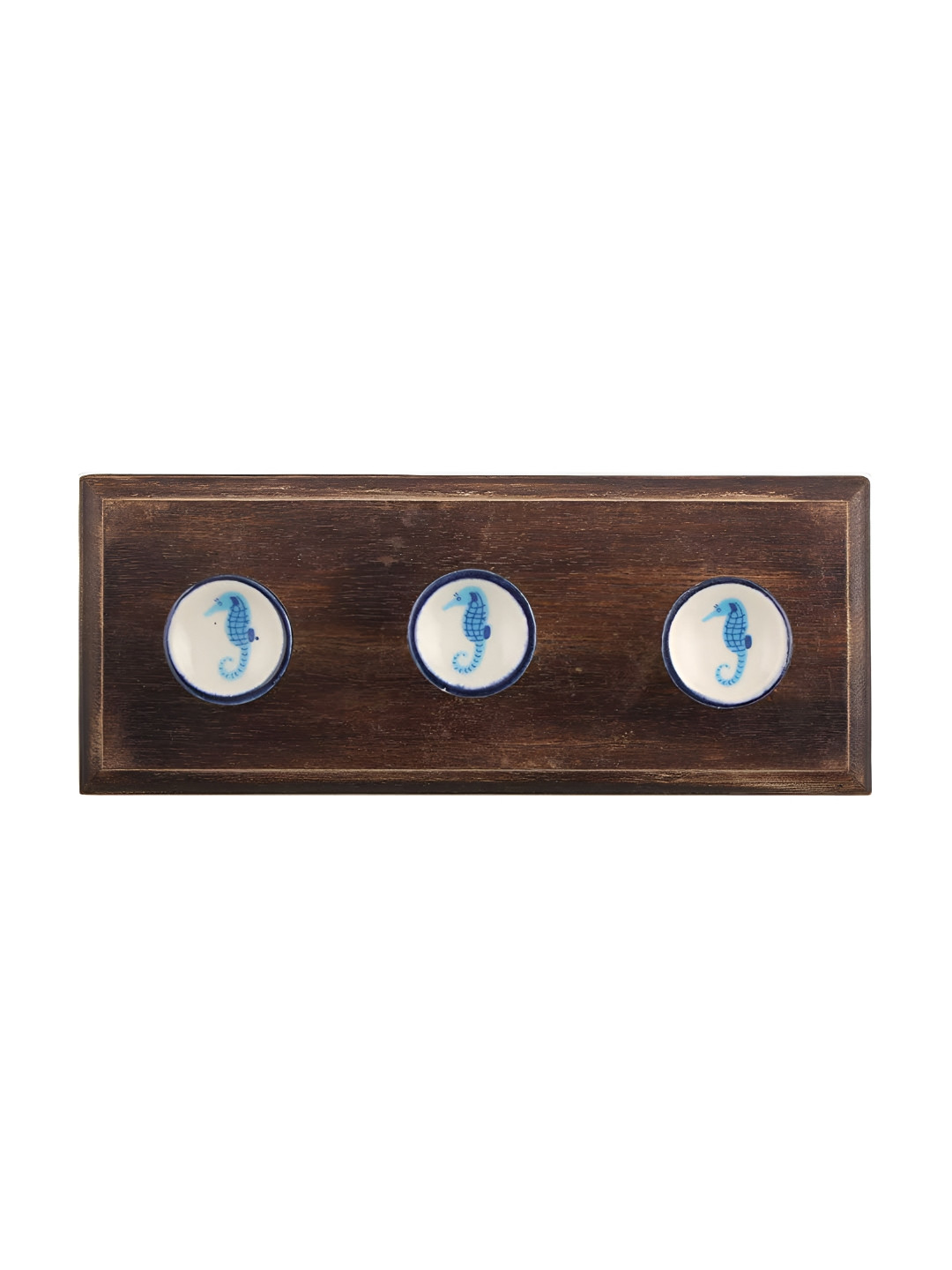

Indianshelf Brown & Turquoise Blue Printed Wooden Wall Hooks Key Holder