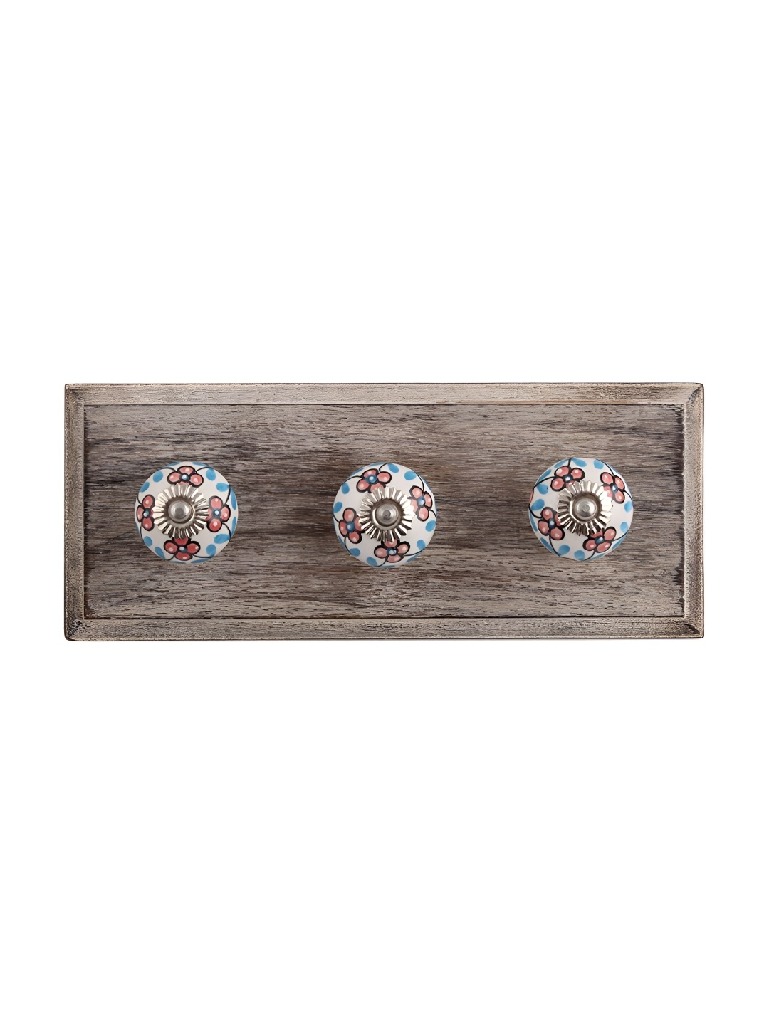 

Indianshelf Brown & Peach Floral Print Wooden Wall Hooks Key Holder