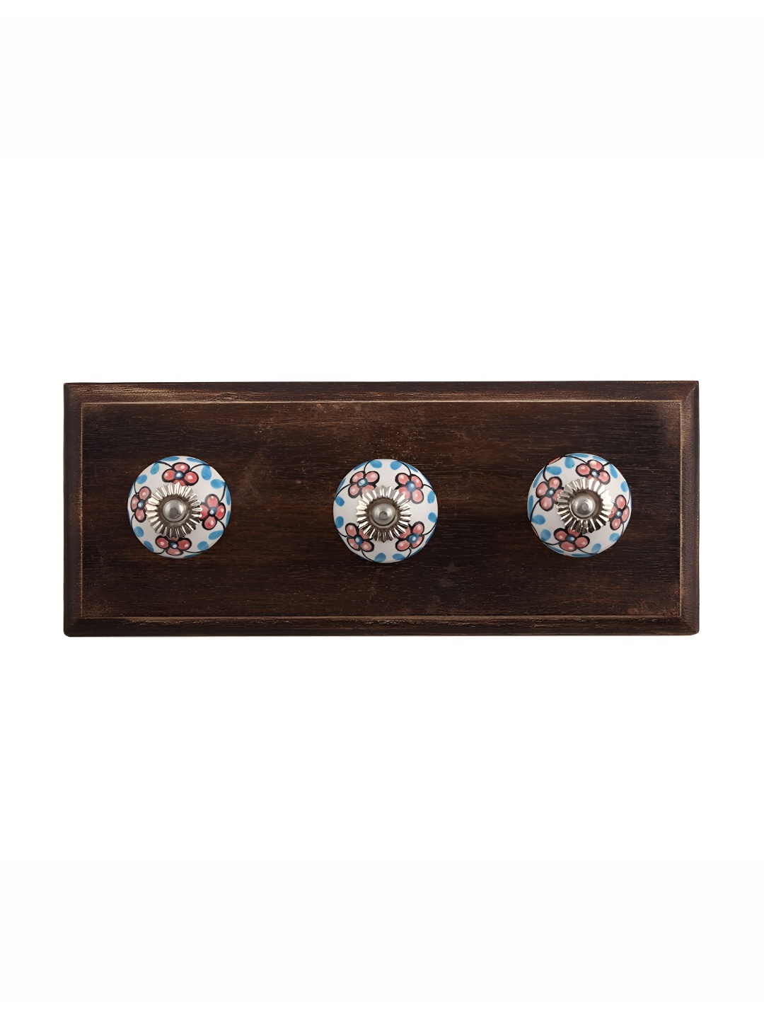 

Indianshelf White & Pink Floral Print Wooden Wall 3 Hooks Key Holder