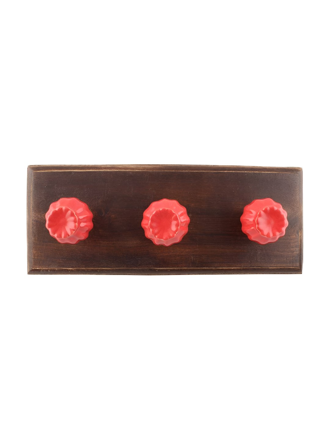 

Indianshelf Red & Brown Textured Melon Wooden Wall 3 Hooks Key Holder