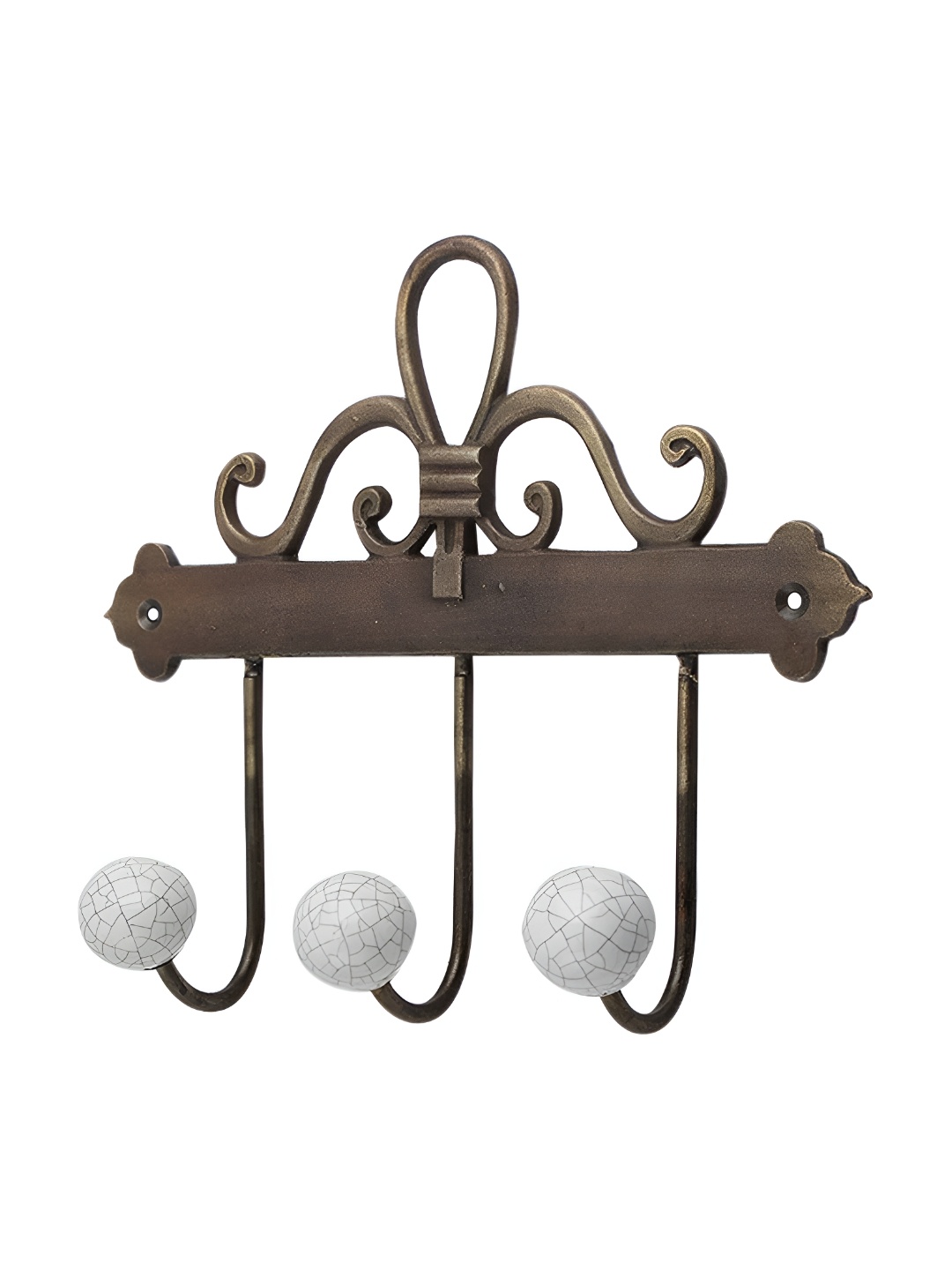 

Indianshelf Brown & White Geometric Printed Ceramic Wall 3 Hooks Key Holder