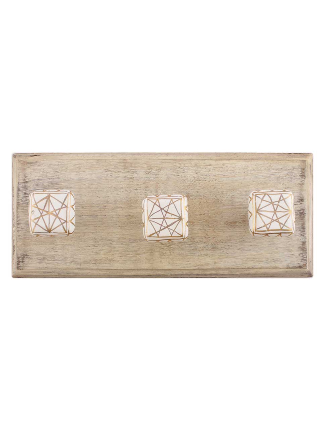 

Indianshelf Brown & Cream Geometric Printed Wooden Wall 3 Hooks Key Holder