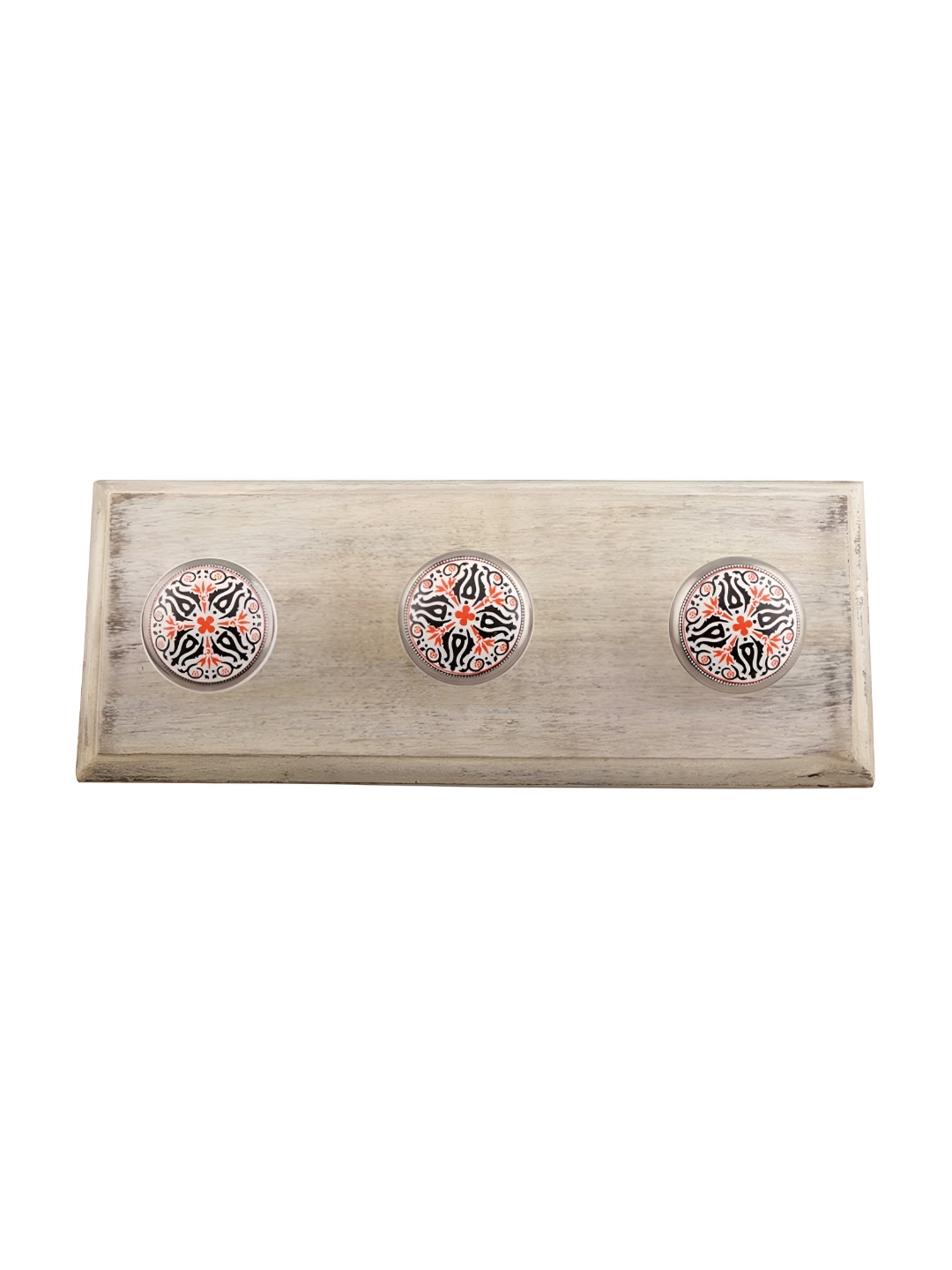 

Indianshelf Orange & Black Printed Wooden Wall 3 Hooks Key Holder