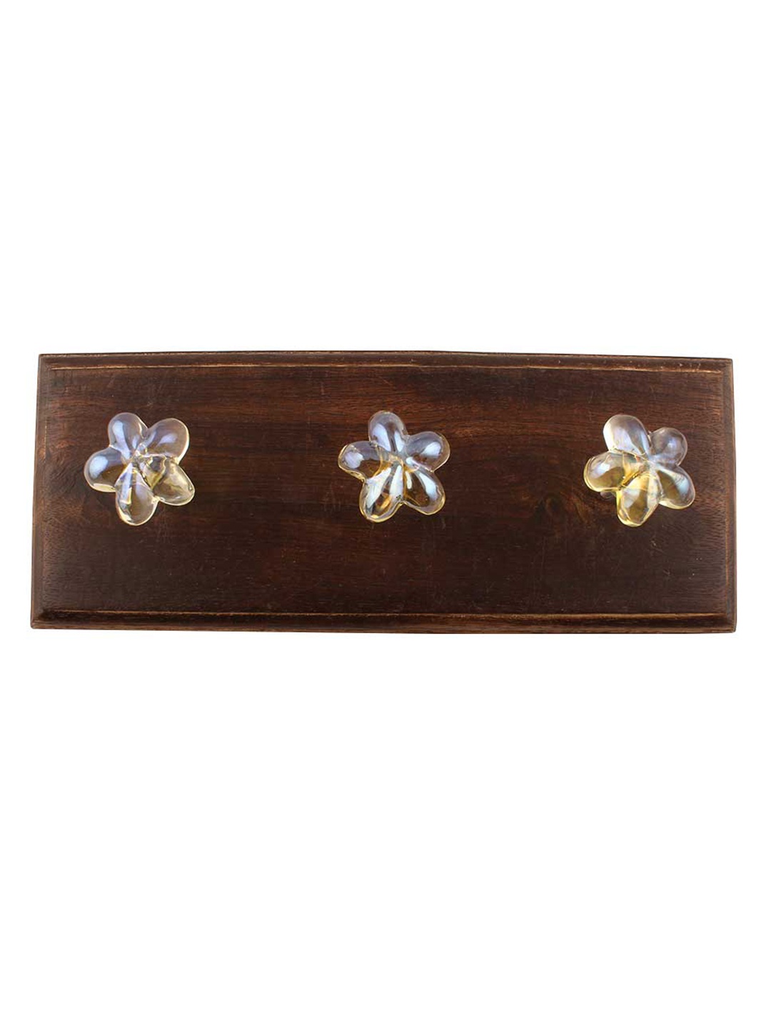 

Indianshelf Brown & Transparent Floral Wood Wall 3 Hooks Key Holder