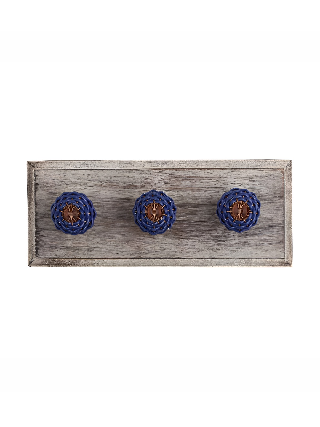 

Indianshelf Blue & Brown Wooden Wall 3 Hooks Key Holder