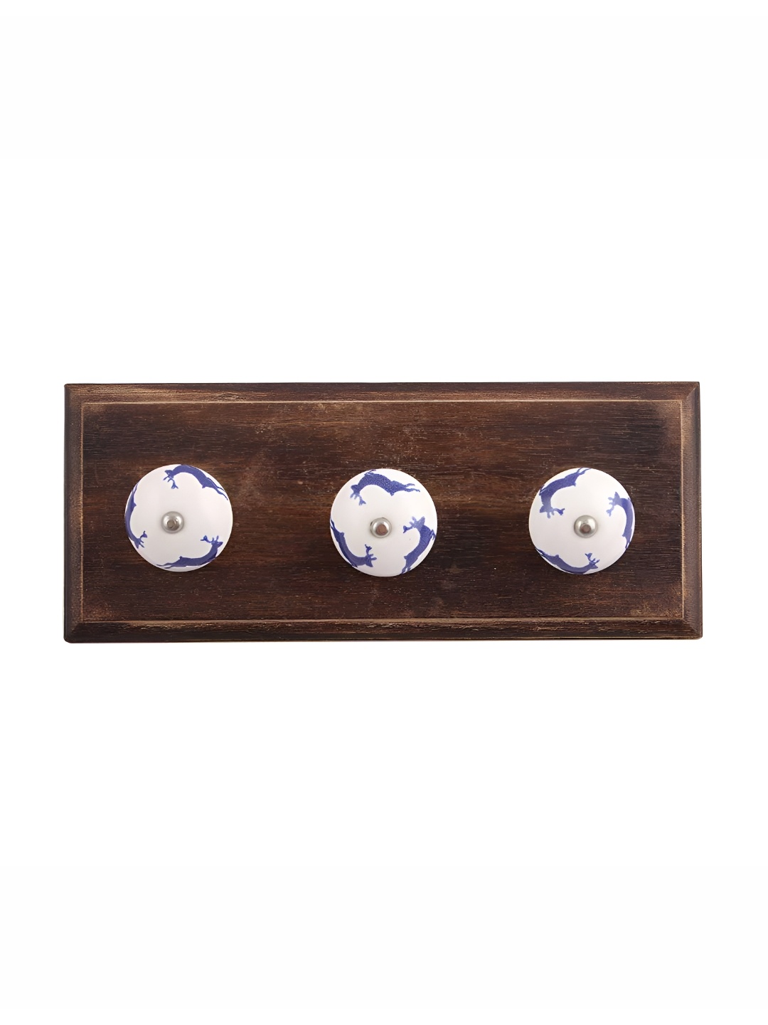 

Indianshelf Brown & Blue Running Rein Deer Printed Wall 3 Hooks Key Holder