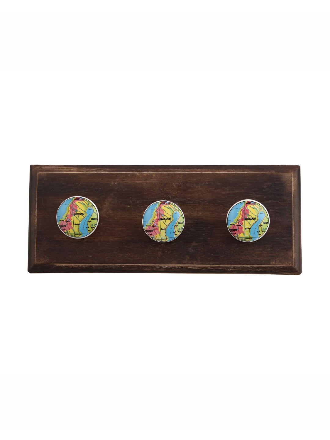 

Indianshelf Brown & Yellow Sweden Map Wooden Wall Hooks Key Holder