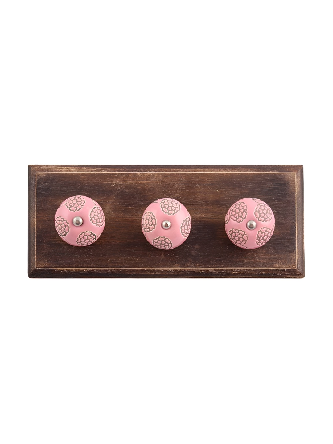 

Indianshelf Brown & Pink Floral Etched Wooden Wall Hooks Key Holder