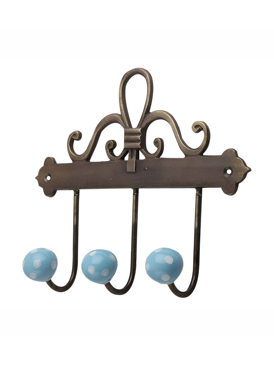 

Indianshelf Brown & Turquoise Blue Printed Ceramic Wall Hooks Key Holder