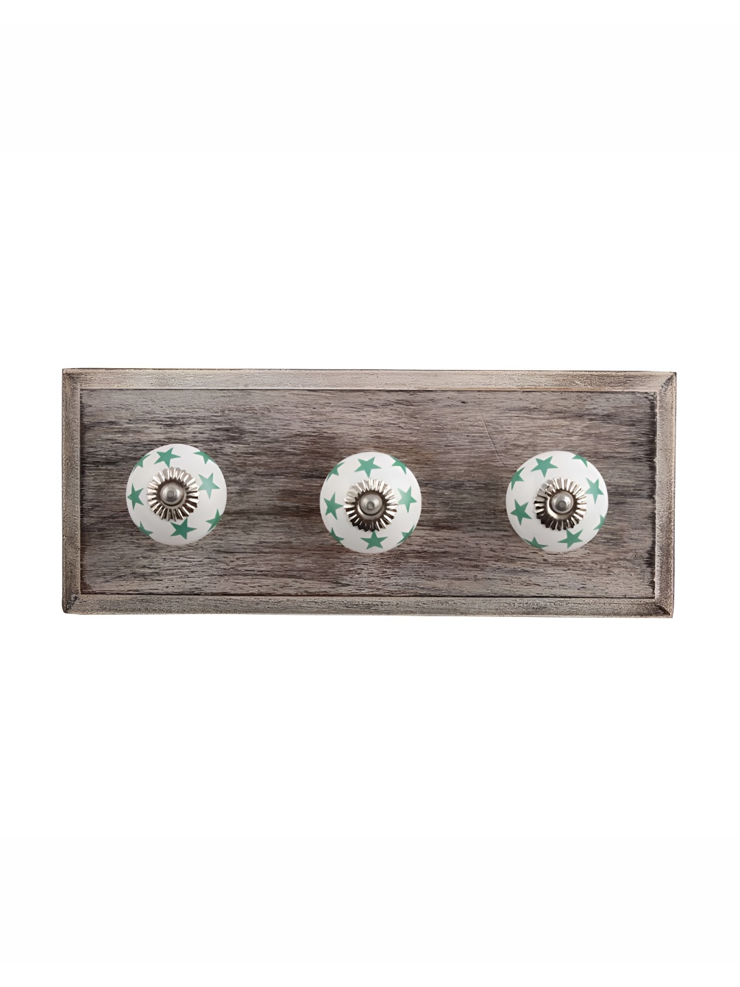 

Indianshelf White & Green Star Wooden Wall 3 Hooks Key Holder, Brown
