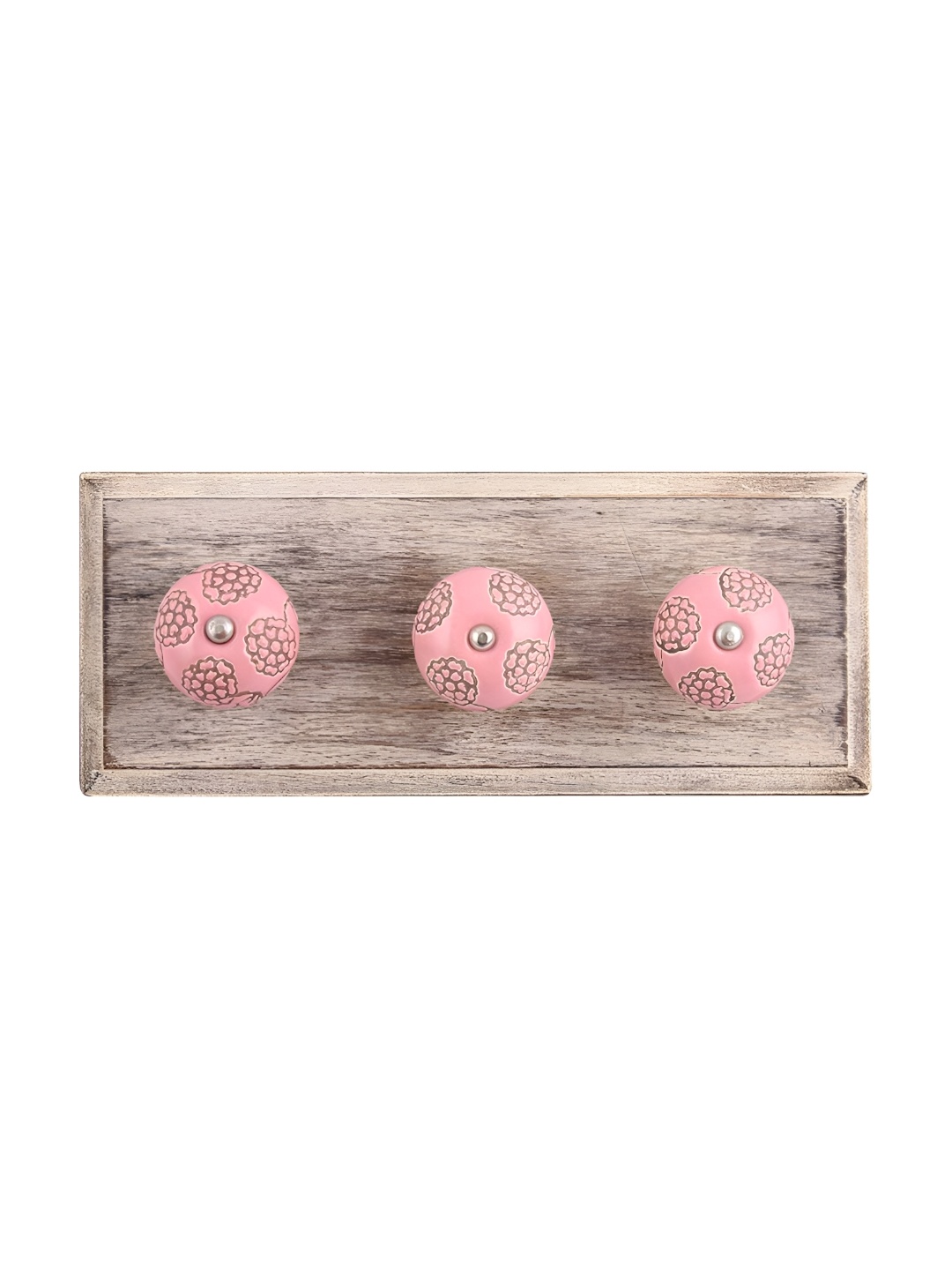 

Indianshelf Pink Wooden Marigold Etched Wall Hooks Key Holder