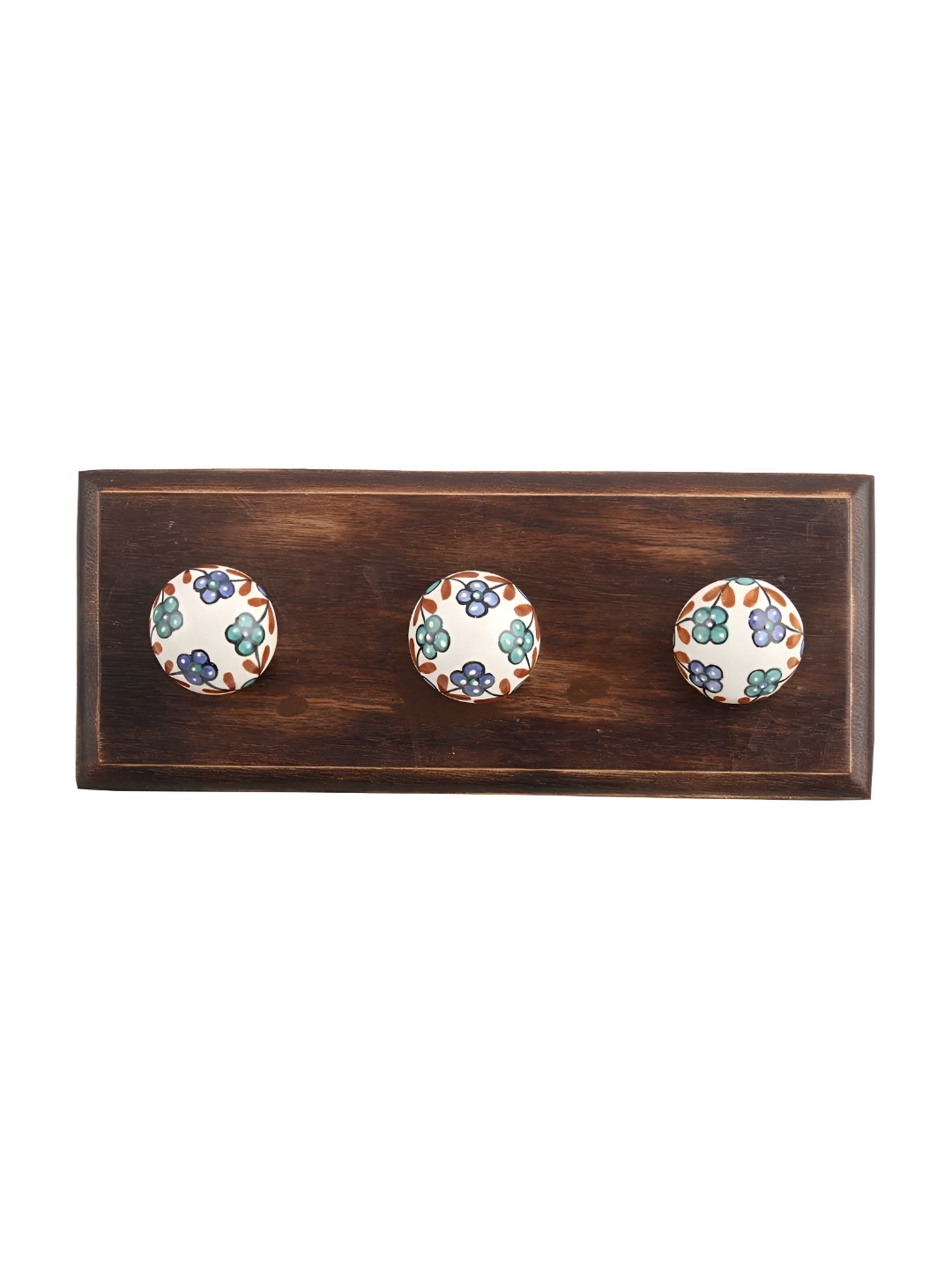 

Indianshelf Brown & Green Floral Printed Wooden Wall Hooks Key Holder