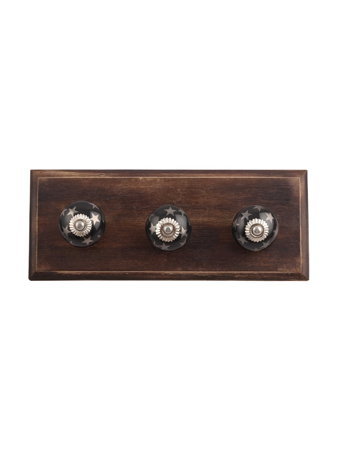 

Indianshelf Brown & Silver Star Printed Wooden Wall Hooks Key Holder