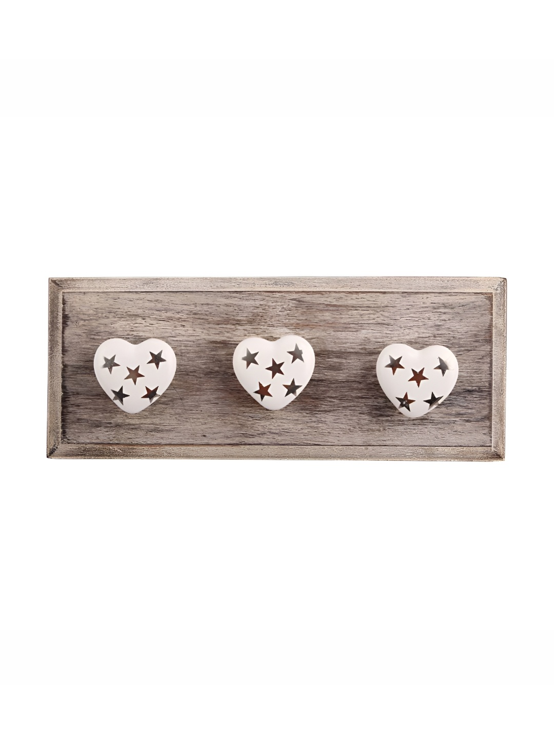 

Indianshelf Grey Wooden Star Heart Wall Hooks Key Holder, Silver