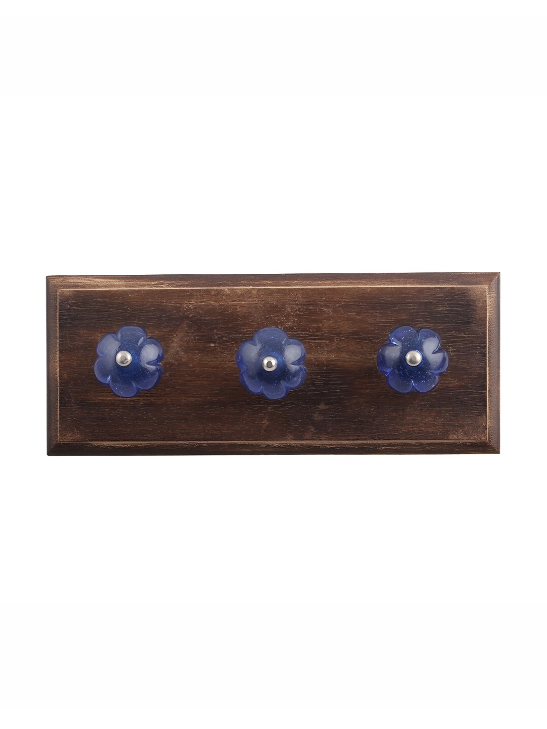 

Indianshelf Brown & Blue Floral Patterned Wooden Wall Hooks Key Holder