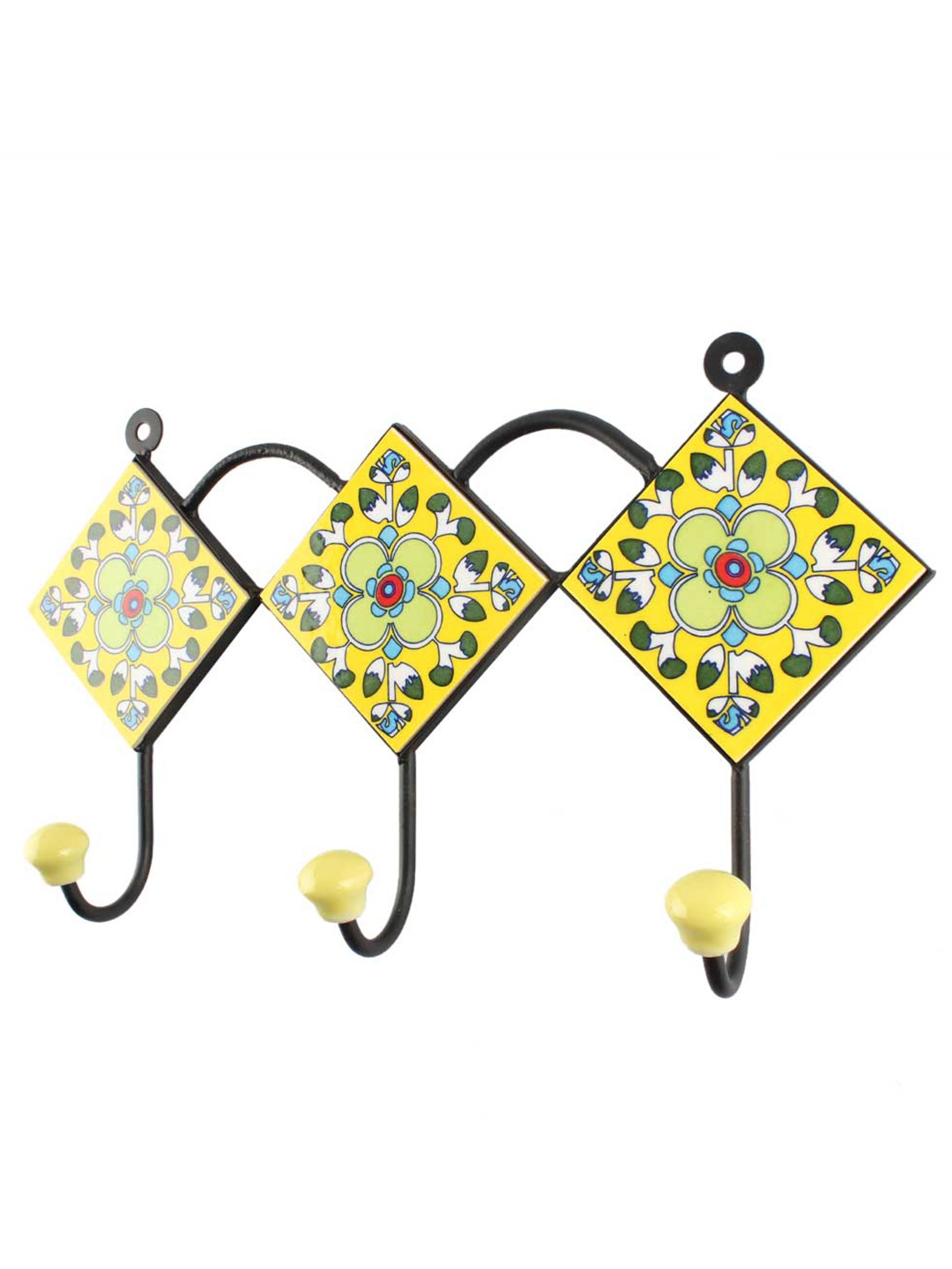 

Indianshelf Yellow Floral Tile Wall Hooks Key Holder