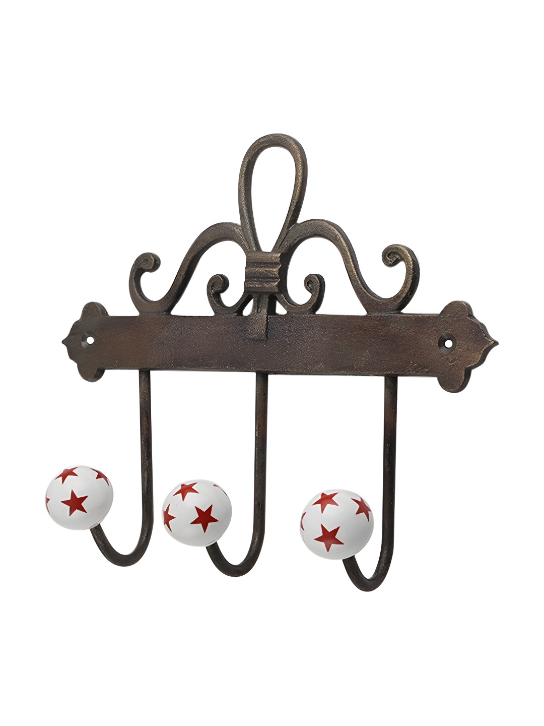 

Indianshelf Brown & Pink Star Print Ceramic Wall Hooks Key Holder