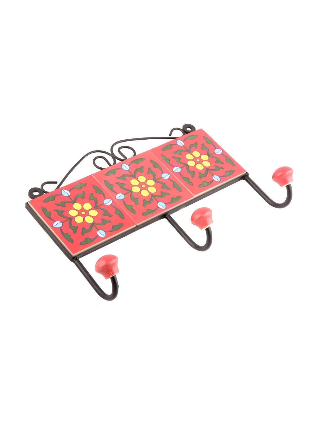 

Indianshelf Red & Black Floral Printed Ceramic Wall Hooks Key Holder