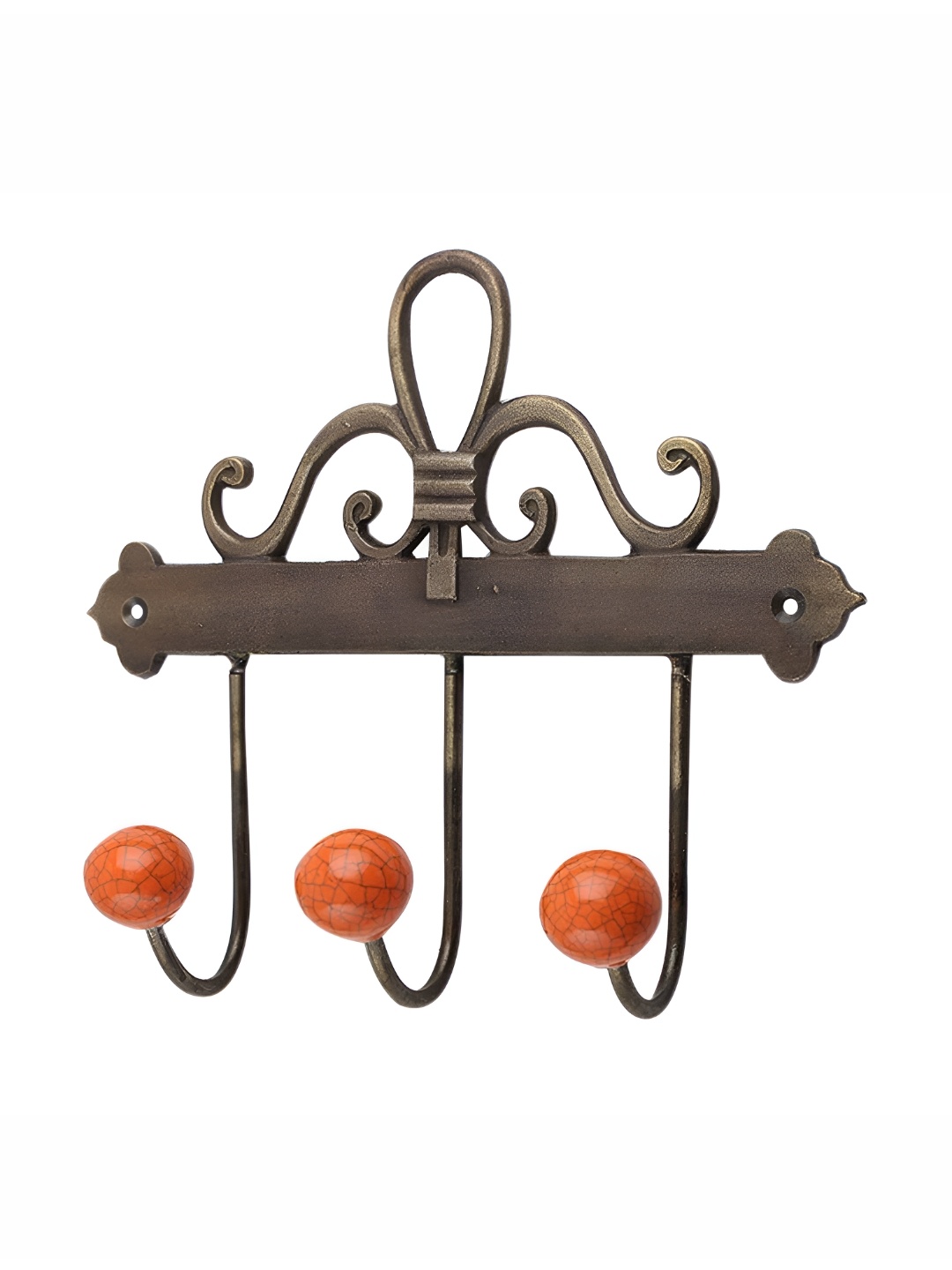 

Indianshelf Orange-Coloured & Brown Crackle Ceramic Wall Hooks Key Holder