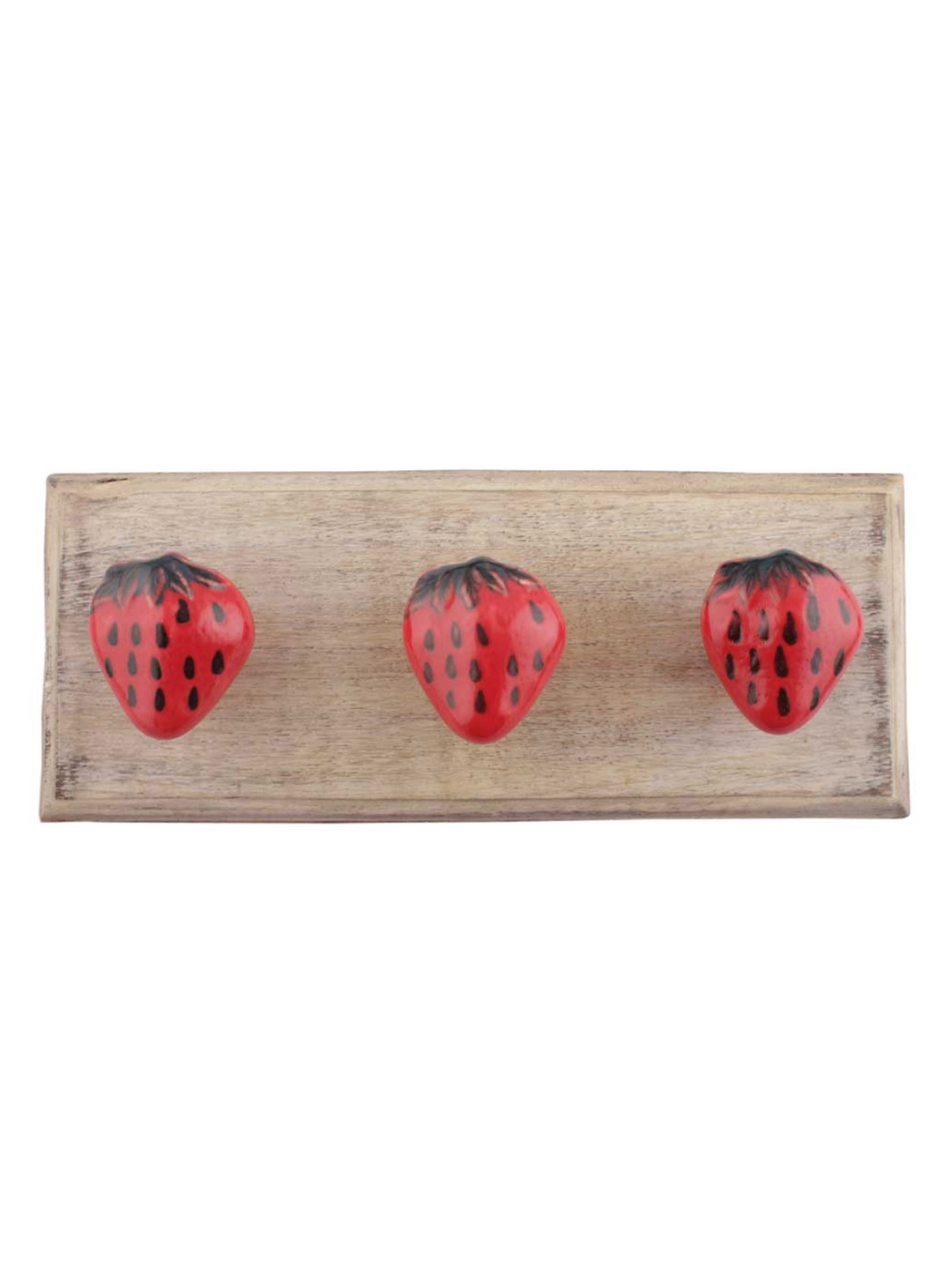 

Indianshelf Brown & Red Strawberry Patterned Wooden Wall Hooks Key Holder