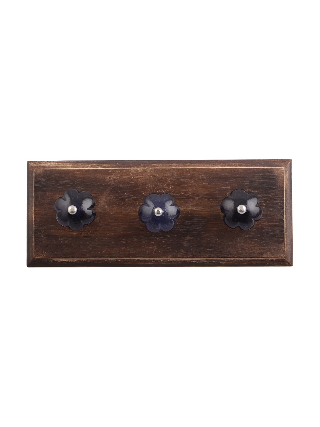 

Indianshelf Brown & Blue Floral Patterned Wooden Wall Hooks Key Holder