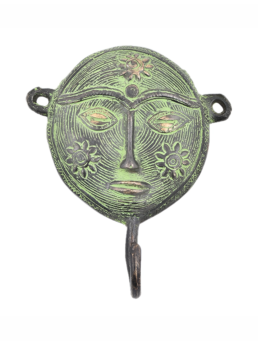 

Indianshelf Green & Beige Tribal Woman Shape Antique Brass Wall Hooks Key Holder