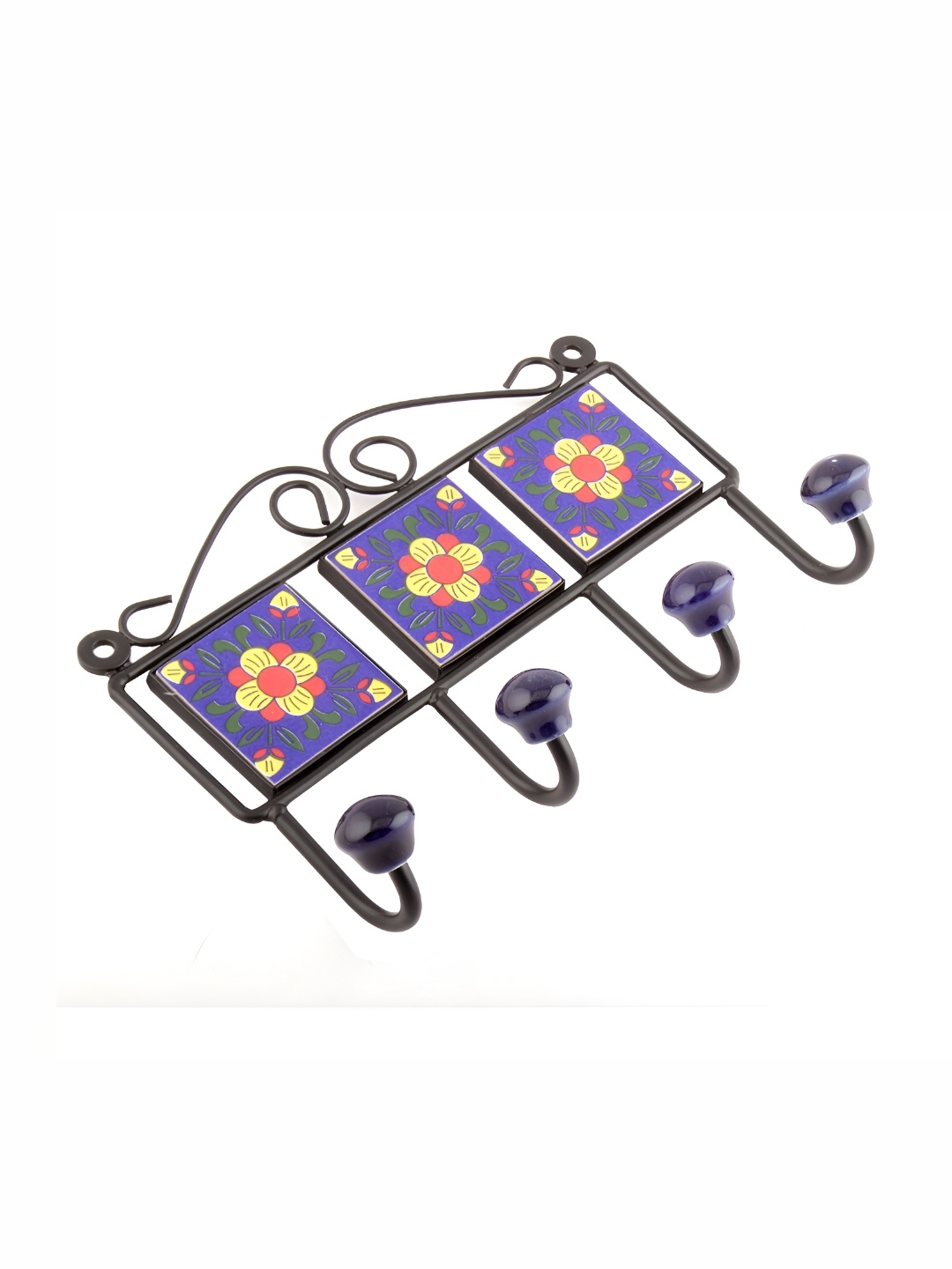

Indianshelf Blue Floral Tile Wall Hooks Key Holder