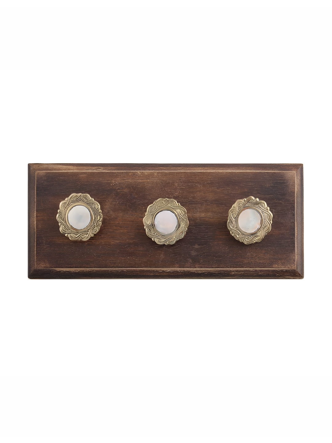 

Indianshelf GoldToned and Brown 3 Hooks Wooden Wall Key Holder, Gold