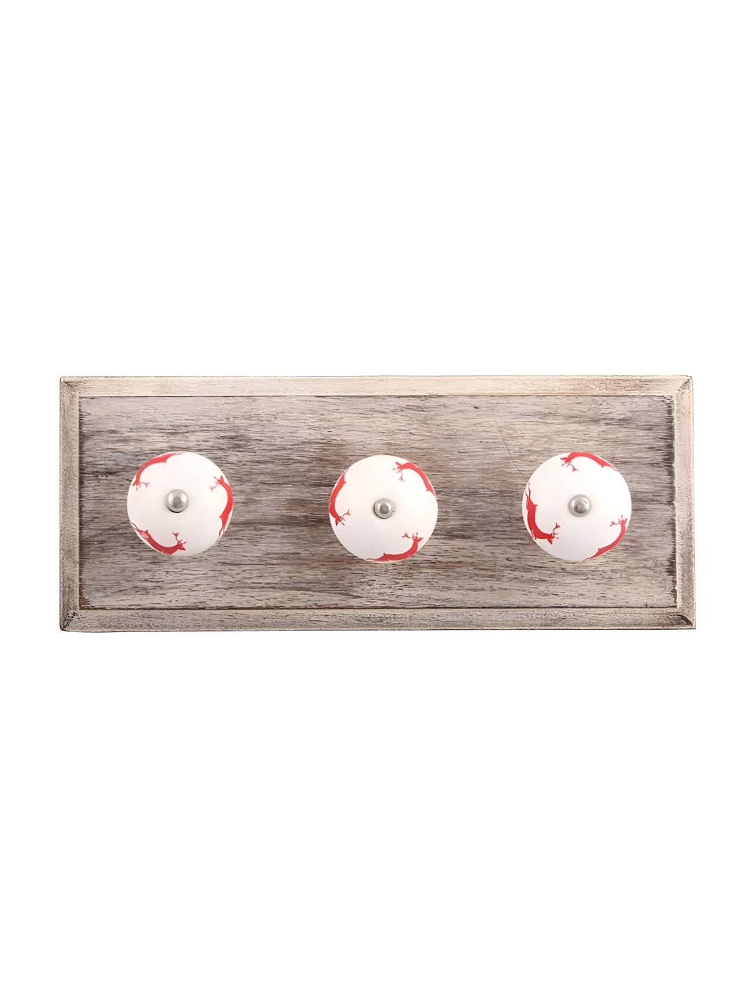 

Indianshelf Brown & Red 3 Hooks Printed Wooden Wall Key Holder