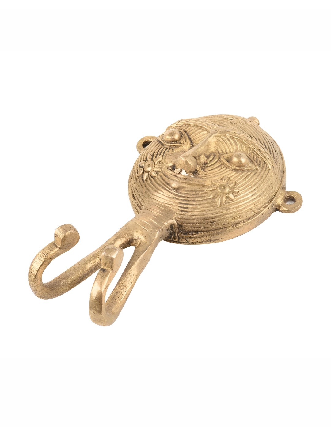 

Indianshelf GoldTobed 2 Hooks Tribal Brass Wall Key Holder, Gold