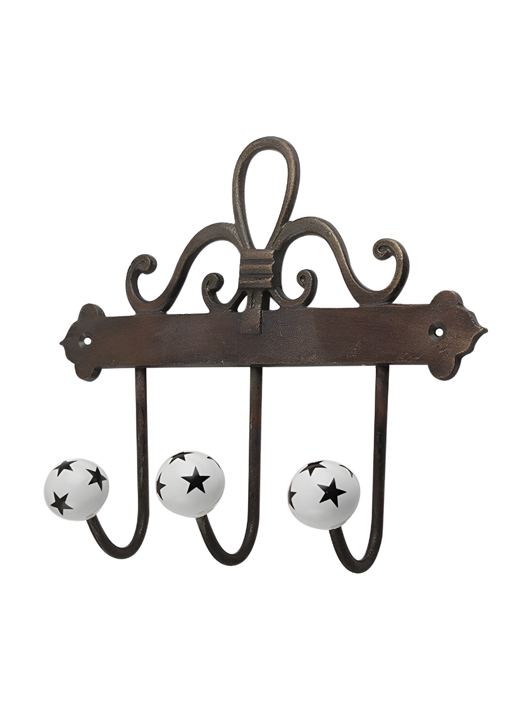 

Indianshelf White & Black 3 Hooks Star Printed Ceramic Wall Key Holders