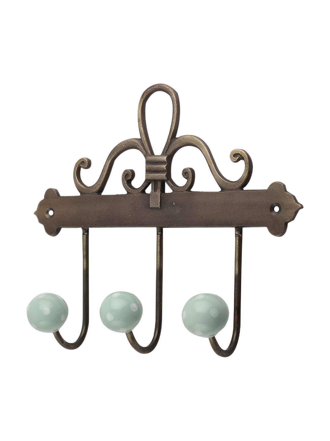 

Indianshelf Green & White 3 Hooks Dot Printed Ceramic Wall Key Holder
