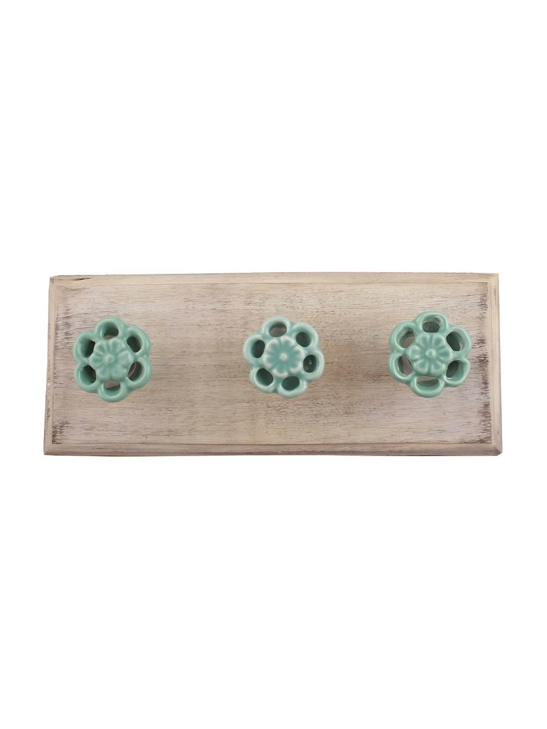 

Indianshelf Green 3 Hooks Wooden Tiny Flower Wall Key Holder