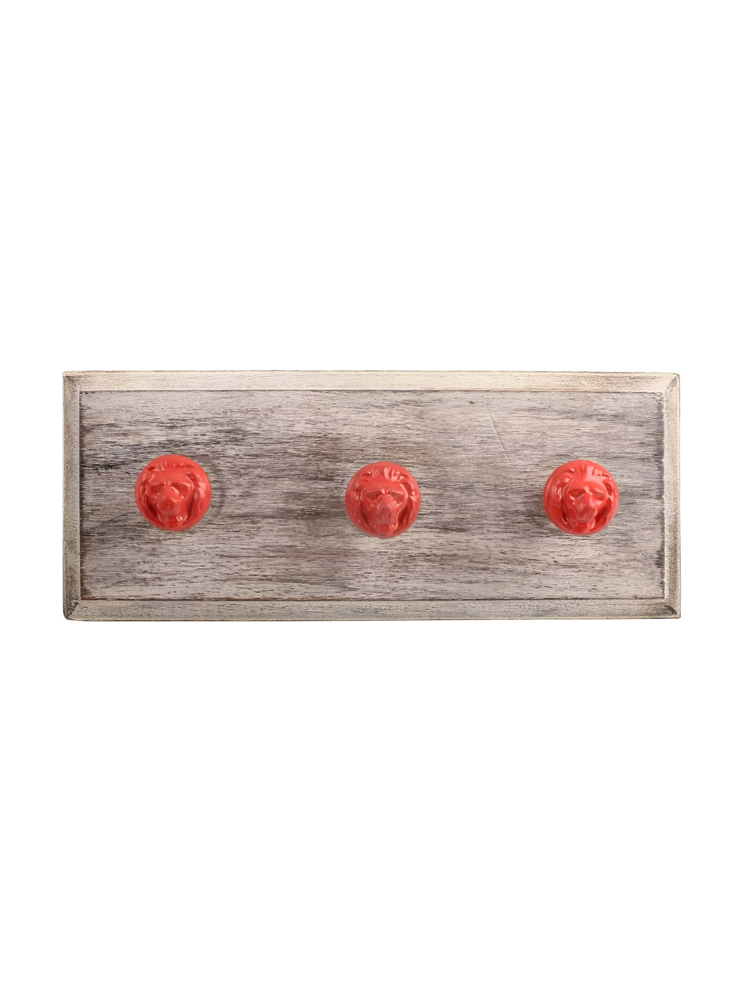 

Indianshelf Brown & Beige 3 Hooks Lion Wooden Wall Key Holder, Red