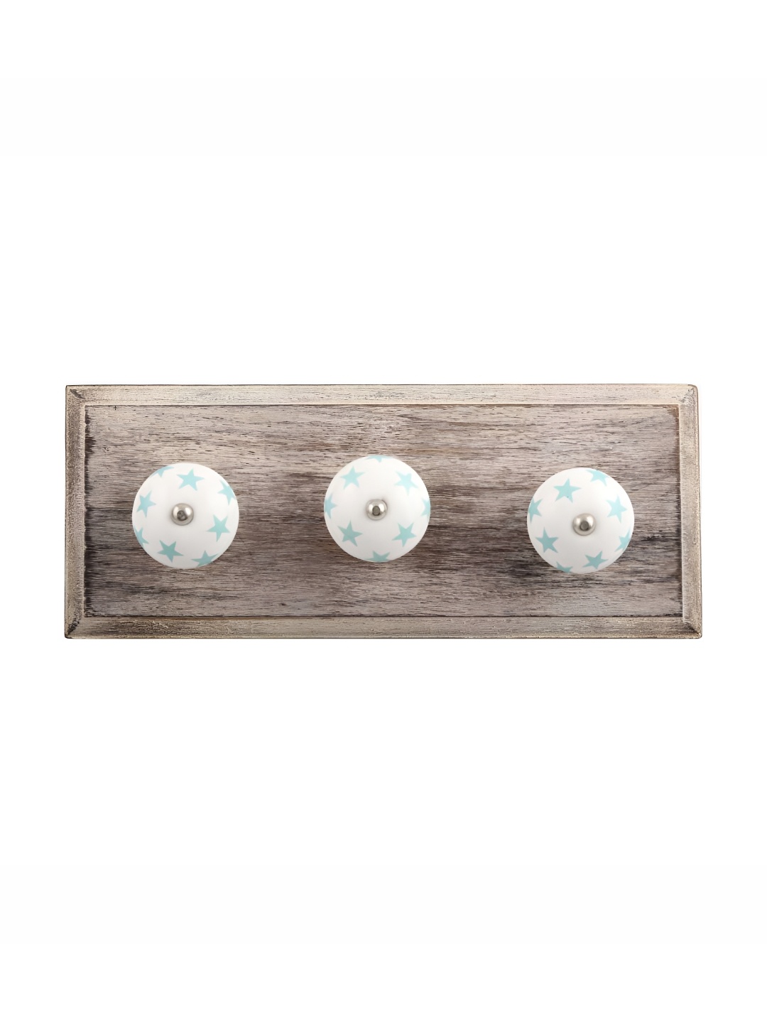 

Indianshelf White & Turquoise Blue Star Printed Wooden Wall Hooks Key Holder