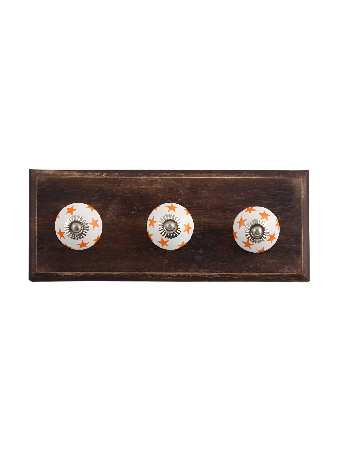 

Indianshelf White & Orange Star Printed Wooden Wall Hooks Key Holder