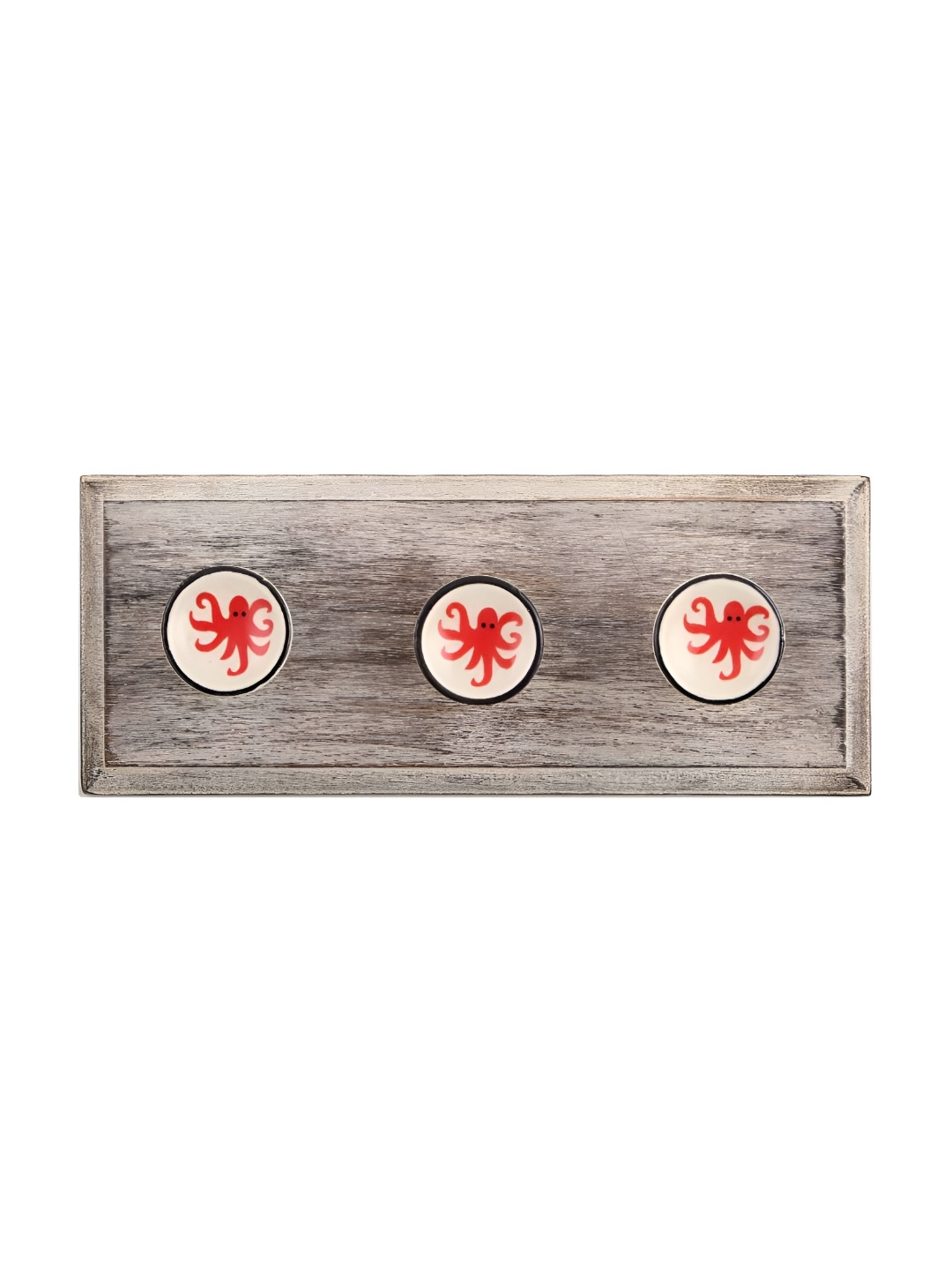 

Indianshelf Beige & White Fish Printed Wooden Wall Hooks Key Holder, Red